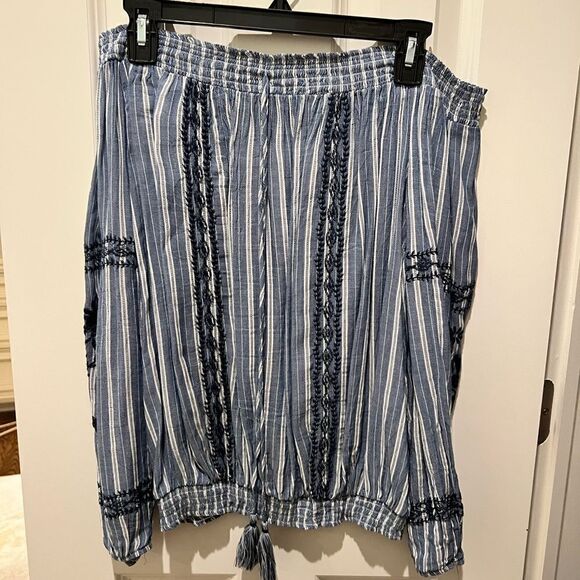 Xhilaration blue long sleeve off the shoulder floral embroidered top - Picture 1 of 5